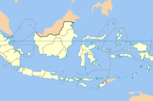 Map yn dangos ynysoedd Indonesia a rhai gwledydd cyfagos